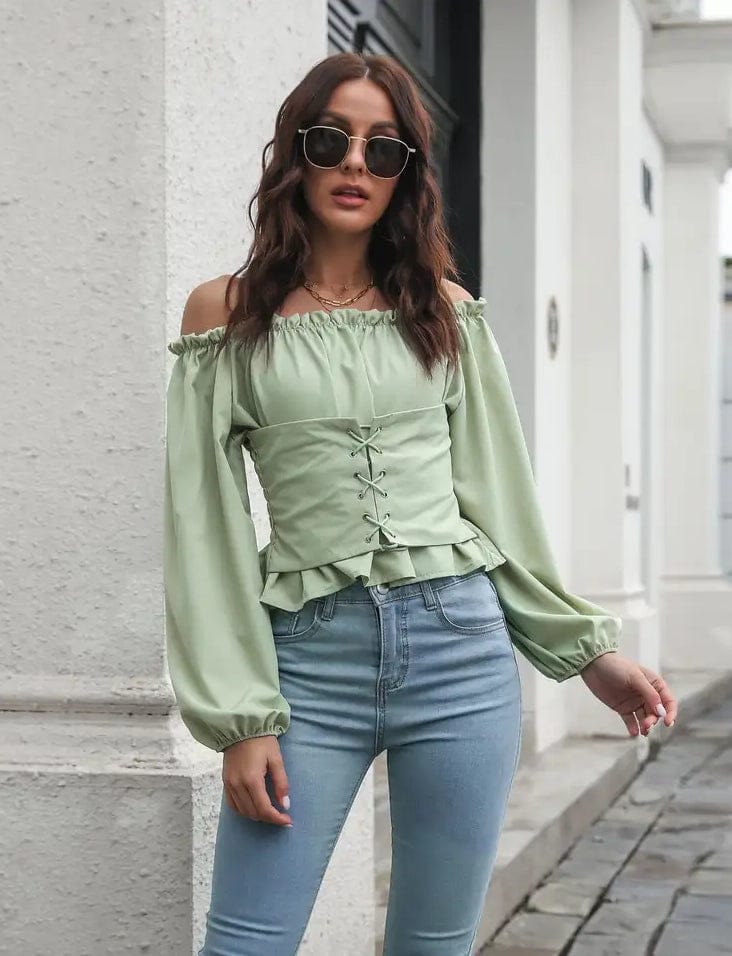 Off the shoulder long best sale sleeve blouses